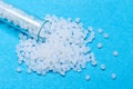 Plastic pellets. Transparent Polyethylene granules. Plastic Raw