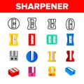 Plastic Pencil Sharpener Vector Linear Icons Set