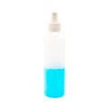 Plastic perfume spray bottle with blue liquid isolated on white