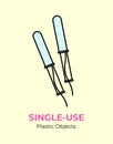 Plastic period tampon applicator. Single-use vector illustration of recycling plastic item. Menstruation tampon