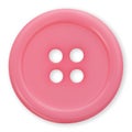 Plastic pink button isolated on white background, top view macro close up