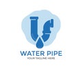 Plastic pipe used in construction site. Blue PVC water pipe in storage logo design. Leaked and splash water.