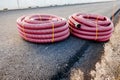 Plastic pipes to install electrical cables in a new construction Royalty Free Stock Photo