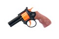 Plastic pistol toy isolated on white background. Kids revolver toy. Toy gun.Toy hand gun