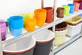Plastic plant pots in store Royalty Free Stock Photo
