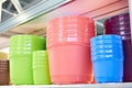 Plastic plant pots in store Royalty Free Stock Photo