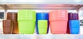 Plastic plant pots in store Royalty Free Stock Photo