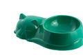 Plastic plate for feeding pets; shaped like a sleeping cat