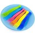 Plastic plate with forks Royalty Free Stock Photo