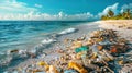 Plastic Pollution on the Beach: A Call to Action for Recycling and Environmental Awareness Royalty Free Stock Photo