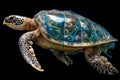 Plastic Pollution: Dive into a hauntingly beautiful abstract depiction of a sea turtle entangled in plastic, reminding us of the