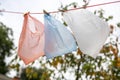 Plastic pollution of the environment with disposable multi-colored bags, horizontal Royalty Free Stock Photo