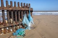 Plastic pollution. Environmental beach waste washed up from the
