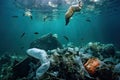 Plastic pollution in the ocean Environmental Problem garbage Floating On Sea