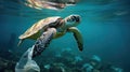 Plastic Pollution In Ocean - Turtle Eat Plastic Bag - Environmental Problem Royalty Free Stock Photo