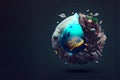 Plastic pollution trash underwater sea with different kinds of garbage, Sea ocean water pollution concept. generative ai