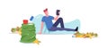 Plastic Pollution, Untidiness Concept. Sloppy Character Live in Garbage, Man Sitting on Huge Plastic Bottle with Trash Royalty Free Stock Photo