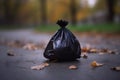 Plastic poop bag public park pollution. Generate ai