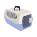 Plastic portable pet cage. Vector illustration in cartoon style.