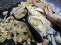 Close up of peeled potato skins Royalty Free Stock Photo