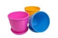 Plastic pots, isolated on a white background. Royalty Free Stock Photo