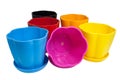 Plastic pots, isolated on a white background. Royalty Free Stock Photo