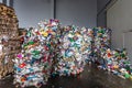 Plastic pressed bales at the modern waste hazardous processing plant. Separate garbage collection. Recycling and storage of waste