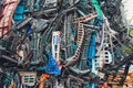 Plastic pressed bales at the modern waste hazardous processing plant. Separate garbage collection. Recycling and storage Royalty Free Stock Photo