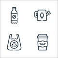 Plastic products line icons. linear set. quality vector line set such as coffee cup, plastic bag, watering can