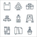 Plastic products line icons. linear set. quality vector line set such as plant pot, plastic, wall plug, stool, sauce, car toy,