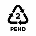 Plastic recycling code applied to packaging (PEHD, HDPE, PE). Royalty Free Stock Photo