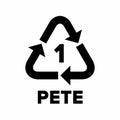 Plastic recycling code applied to packaging (PET, PETE). Royalty Free Stock Photo
