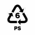 Plastic recycling code applied to packaging (PS).