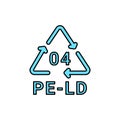 Plastic recycling code PE-LD 04 line icon. Consumption code.