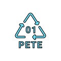 Plastic recycling code PETE line icon. Consumption code polyethylene.