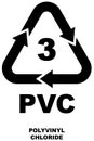 Plastic recycling code, PVC: Recycling symbol with number 3, indicating Polyvinyl Chloride recycling standards Royalty Free Stock Photo