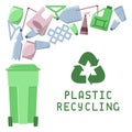 Plastic recycling illustration with garbage, dustbin and inscription Royalty Free Stock Photo