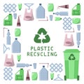 Plastic recycling illustration with garbage, dustbin and inscription Royalty Free Stock Photo