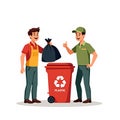 Plastic recycling program vector illustration with workers and recycle bin for eco friendly concept Royalty Free Stock Photo