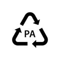 plastic recycling symbol PA, plastic recycling code PA, RIC, polyamide, nylon, black fill vector icon