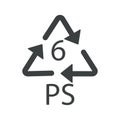 PS 6 plastic recycling symbol, recycle arrow triangle, isolated icon