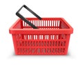 Plastic red basket from supermarket. Realistic store container. Hypermarket product carry object