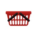 Plastic red basket supermarket and store container. Vector grocery basket realistic illustration isolated on white background