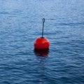 Plastic red bouy on a calm lake isolated on blue background Royalty Free Stock Photo