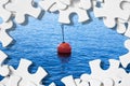 Plastic red bouy on a calm lake isolated on blue background - Solutions concept Royalty Free Stock Photo