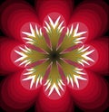 Plastic red fantasy flower with white pistil. Multilayered flower. Stylized red flourish shape. Symmetric flower abstract. Vector