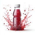 plastic red grappe juice bottle with grappe juice splash isolated on white background Royalty Free Stock Photo
