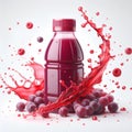 plastic red grappe juice bottle with grappe juice splash isolated on white background Royalty Free Stock Photo