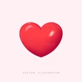 Plastic Red Heart Render. Realistic 3d design icon heart symbol love. Vector illustration