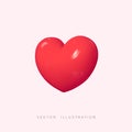 Plastic Red Heart Render. Realistic 3d design icon heart symbol love. Vector illustration